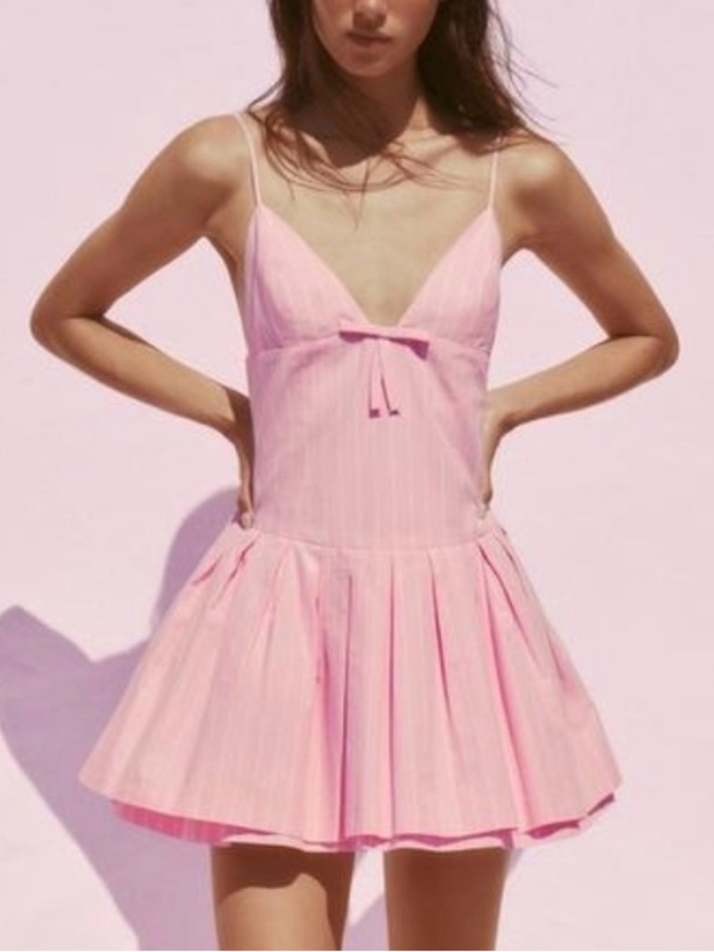 Zara Light Pink Pinstripe Spaghetti-Strap Mini Dress